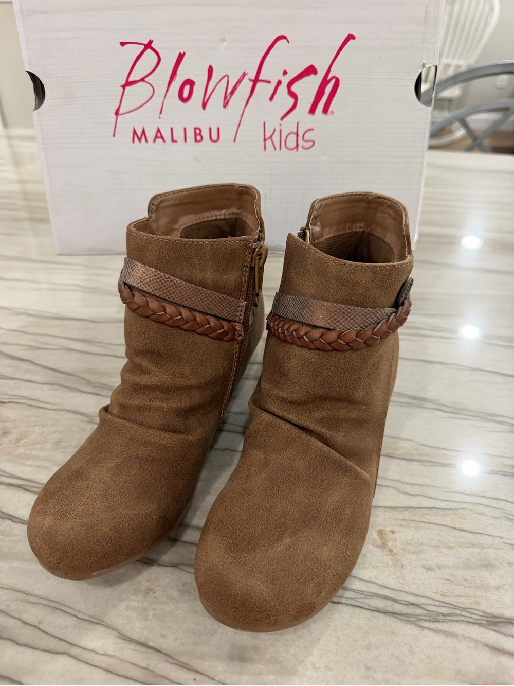 Blowfish Kids Tan Braided Strap Ankle Boots